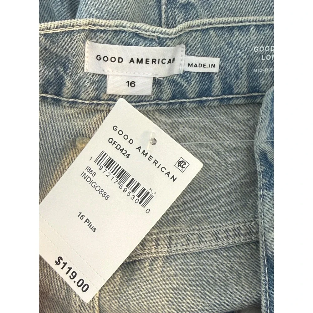 Good American Good Standard Long Short Indigo888 Light Wash Denim 16 Plus NEW